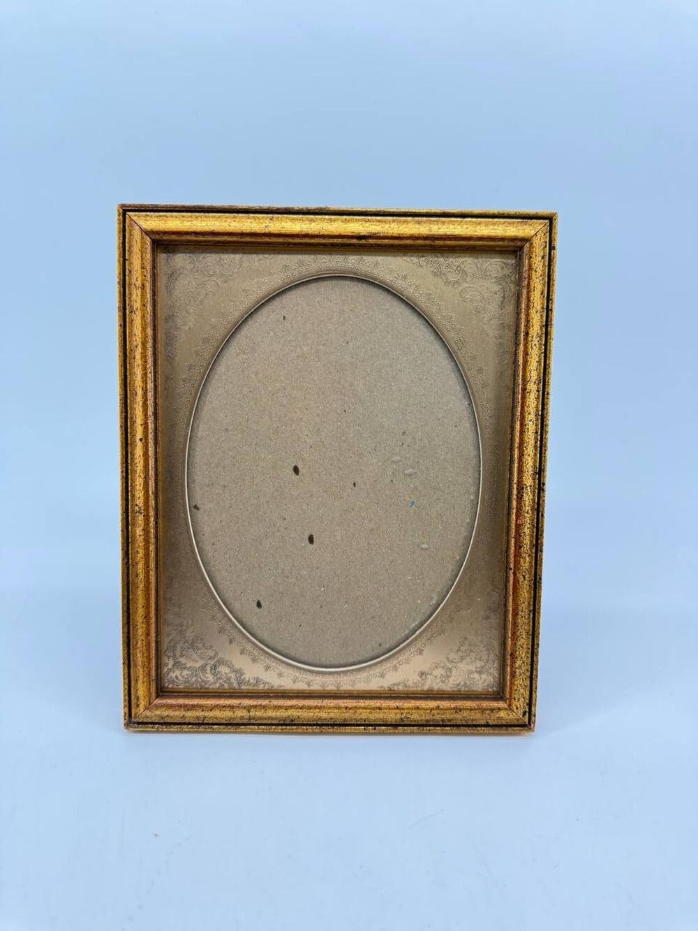 Wood Copper Glass Picture Frame Oval Opening Ornate Floral Gold Tone